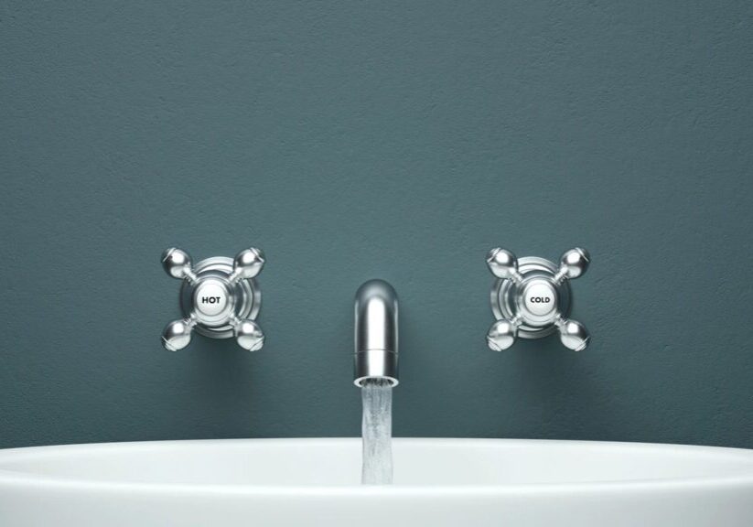 Bathroom sink with hot and cold taps.